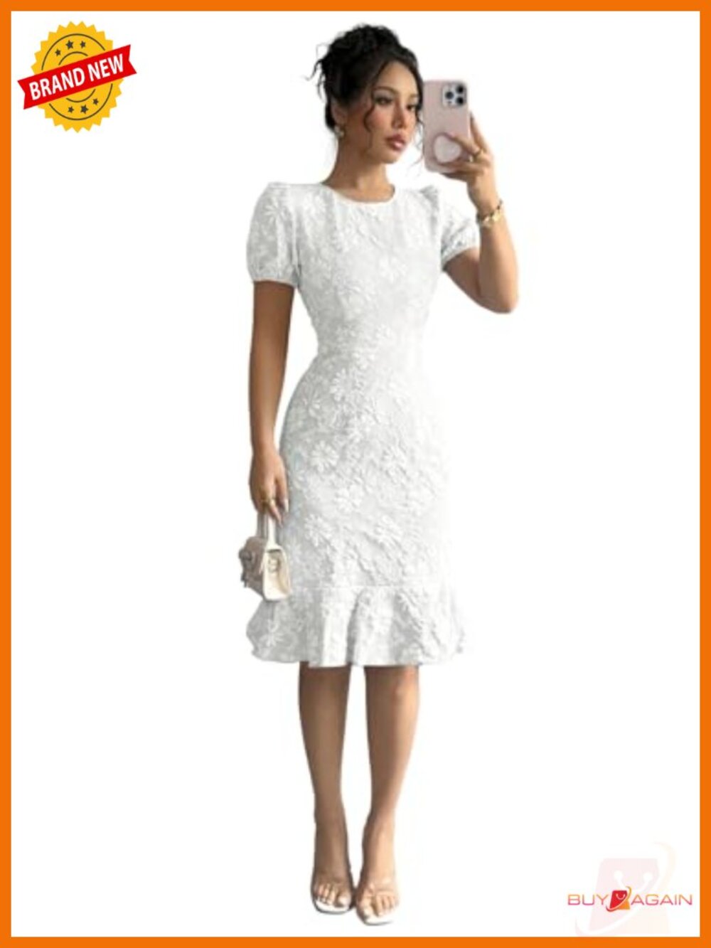 SISKIN Puff Sleeve Floral Ruffle Hem Sheath Dress Womens Party